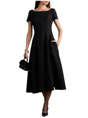 Emilia Wickstead Marielle Open Back Midi Dress Womens 40 4 US Black Short Sleeve